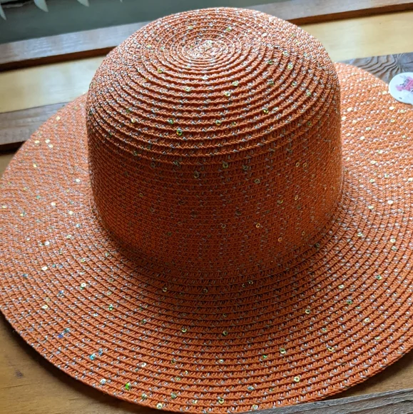 Orange Sequin Straw Sun Hat Sequin Band Pointed Straw Sun Hat – Madeline Love main image 2